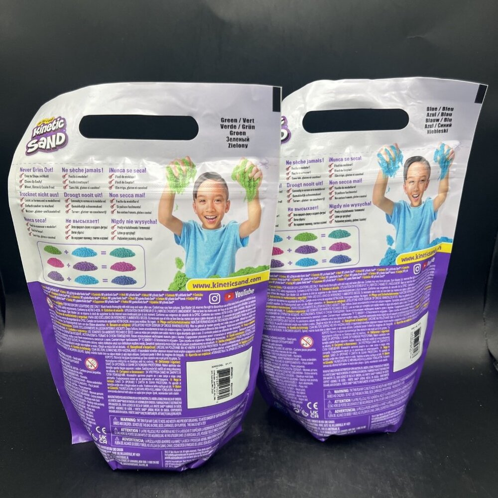 Lot of 2 Kinetic Sand 2 lb Bags, 1 Blue 1 Green New Sealed - Picture 2 of 6